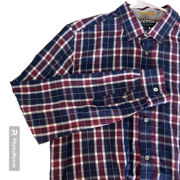 Ted Baker Blue and Red Plaid Button Down Long Sleeve Shirt 4 - Picture 1 of 8